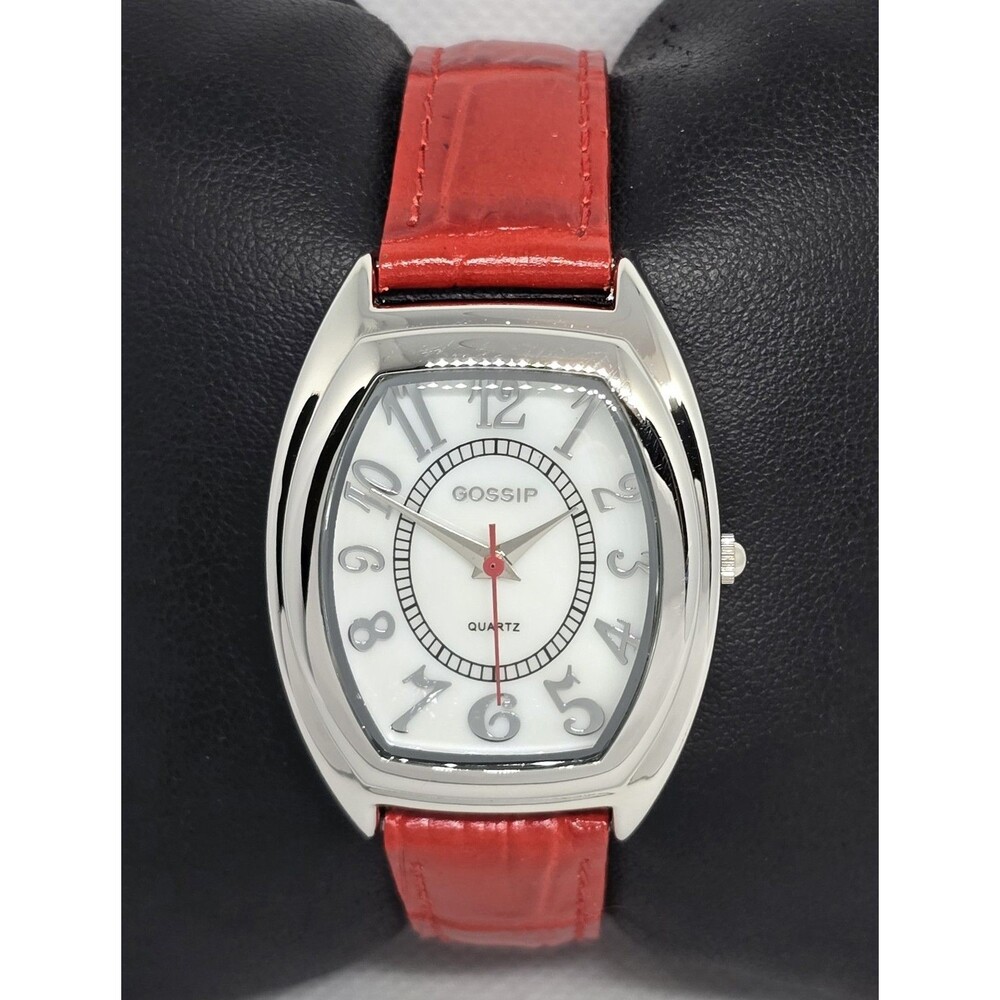 Women's Gossip Silver Tone White MOP Dial Red Italian Leather Strap Watch 08